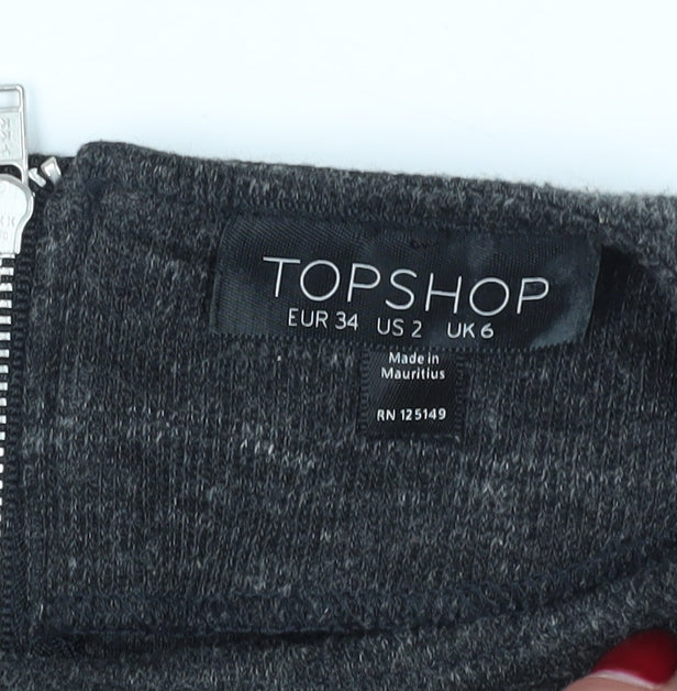 Topshop Women's Grey Bodycon Dress Size 6 Long Sleeve