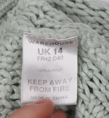 Warehouse Women's Green Open-Knit Pullover, Size 14