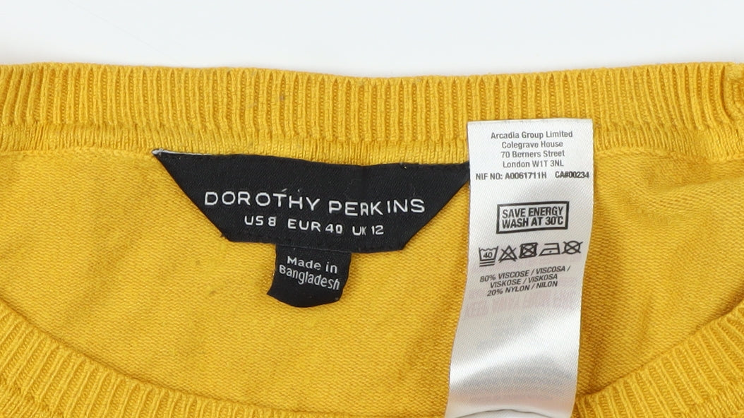 Dorothy Perkins Yellow Womens Pullover Jumper, Size 12, Crew Neck