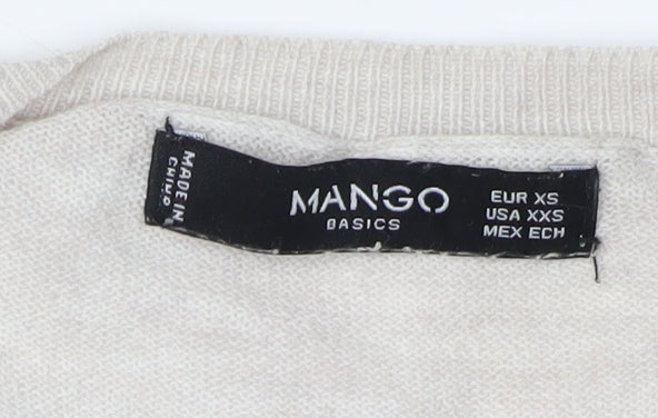 Mango Women's Beige V-Neck Pullover XS Jumper