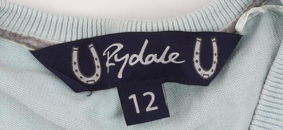 Rydale Women's Blue V-Neck Cotton Pullover Jumper