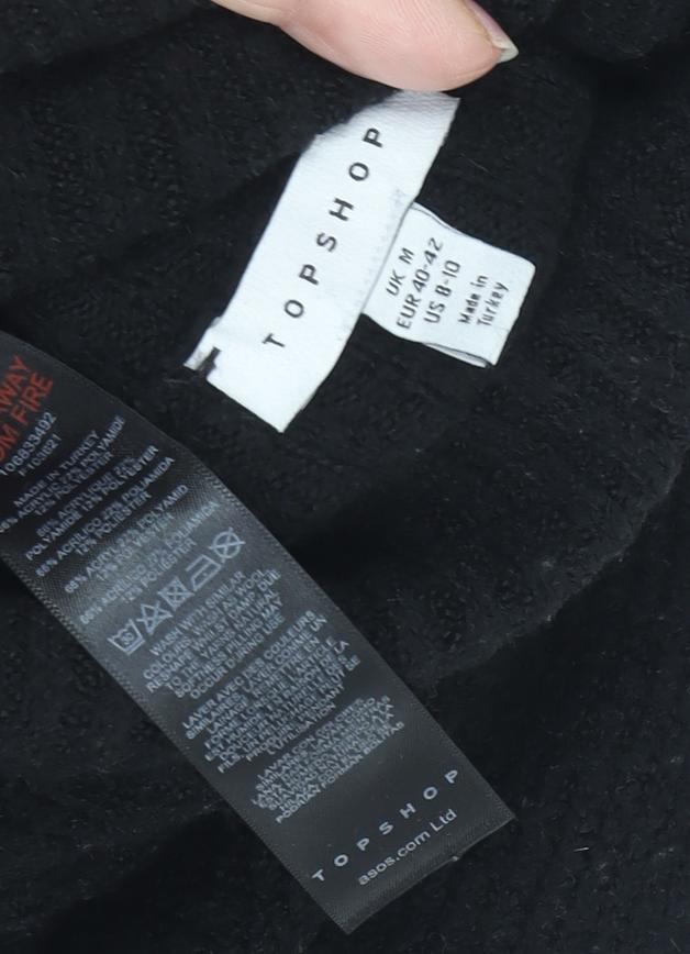 Topshop Women's Black Roll Neck T-Shirt Dress Size M