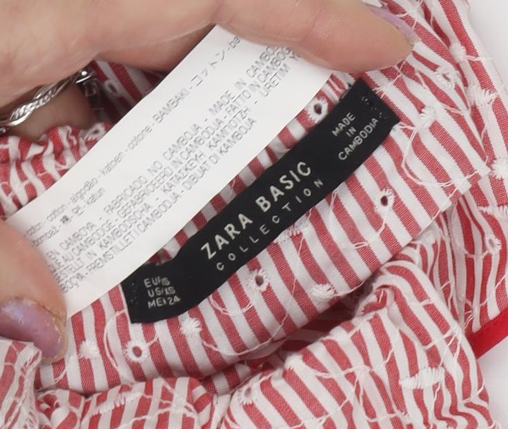 Zara Women Red Stripe Off Shoulder Blouse Size 6
