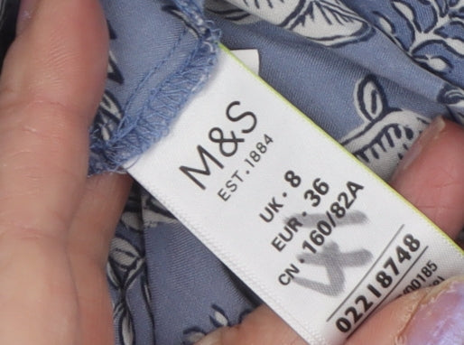 Marks & Spencer Women's Floral Blue Button-Up Shirt