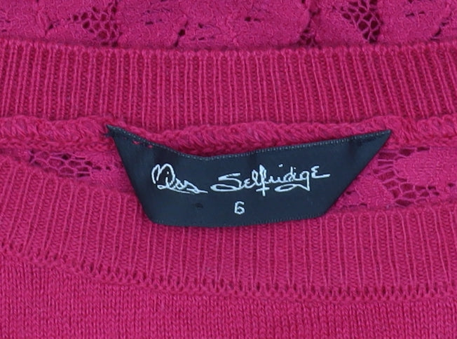 Miss Selfridge Women's Pink Pullover Jumper Size 6 with Lace Accents