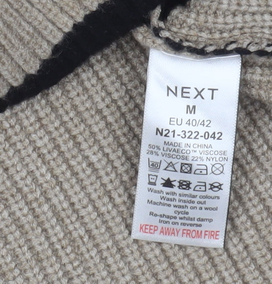 Next Women's Beige Striped V-Neck Pullover - Size 12