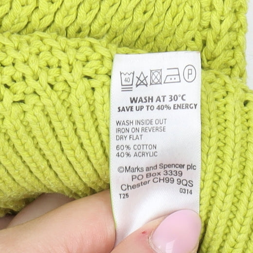 Marks and Spencer Women's Green Waffle Knit Jumper Size 14