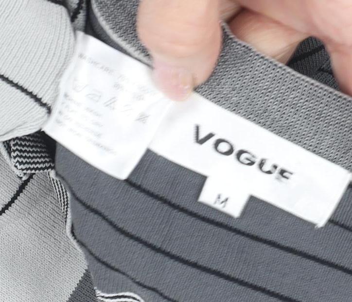 Vogue Women's Grey Cardigan M - Striped 3/4 Sleeve