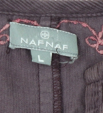 Naf Naf Women's Purple Embroidered Tunic Top L Cotton