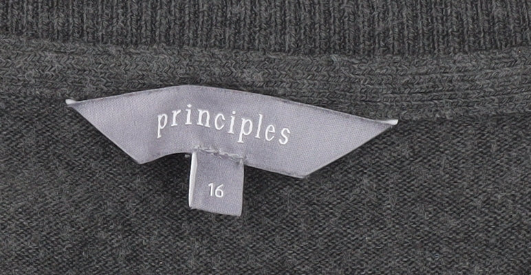Principles Women's Grey V-Neck Jumper, Size 16