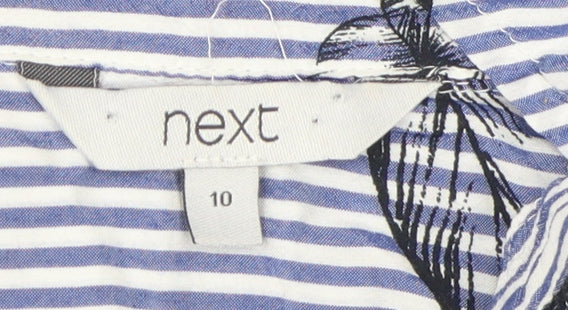Next Women's Blue Floral Striped Button-Up Shirt, Size 10