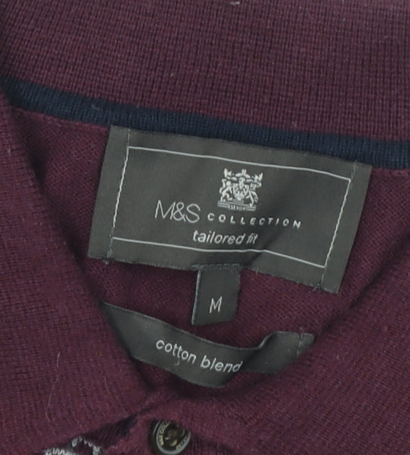 Marks & Spencer Men's Purple Collared Pullover Jumper M