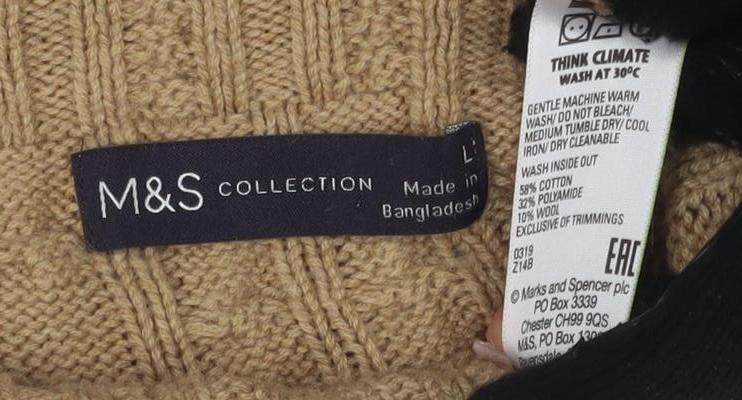 Marks & Spencer Women's Beige Cable-Knit Pullover, Size L