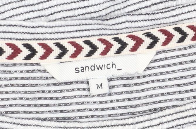 Sandwich Women's Grey Striped T-Shirt Medium