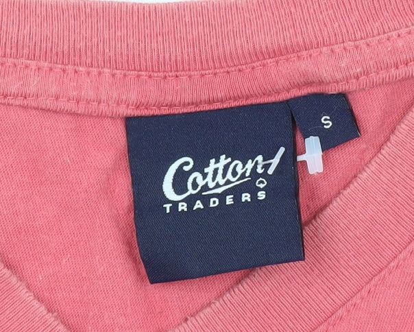 Cotton Traders Pink V-Neck T-Shirt for Men - Size S
