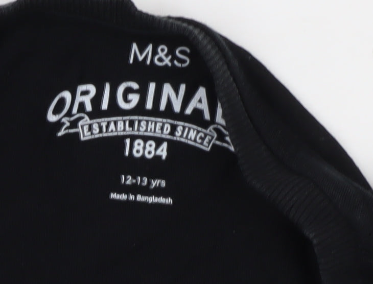 Marks & Spencer Boys Black T-Shirt 12-13 Years with Pocket