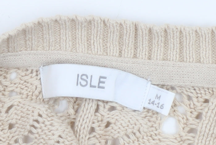 ISLE Beige Open-Knit Women’s Cardigan, Medium Size