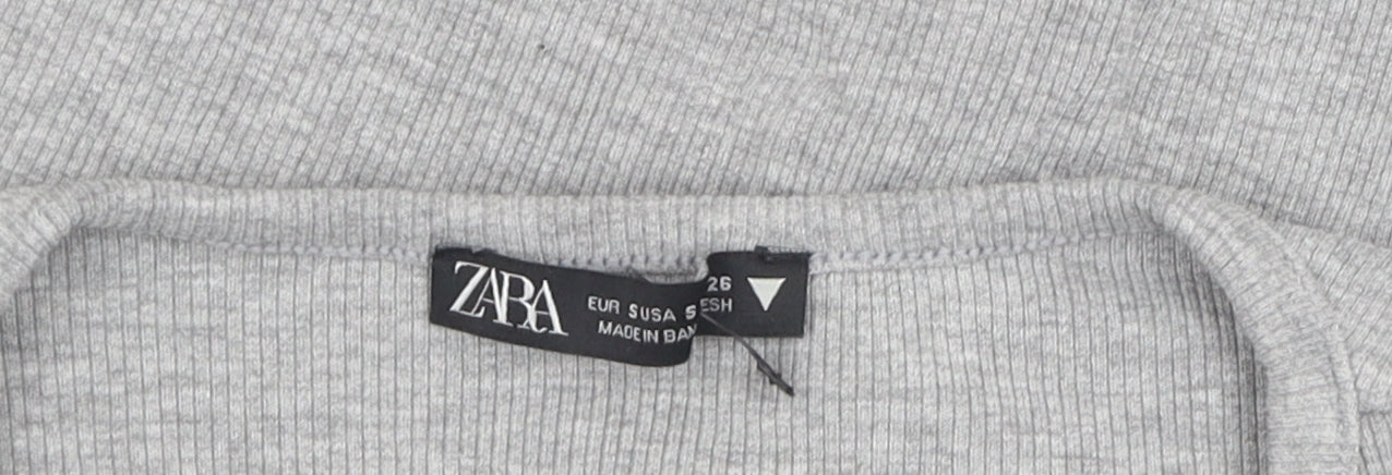 Zara Grey Cropped Button-Up Women's Long Sleeve