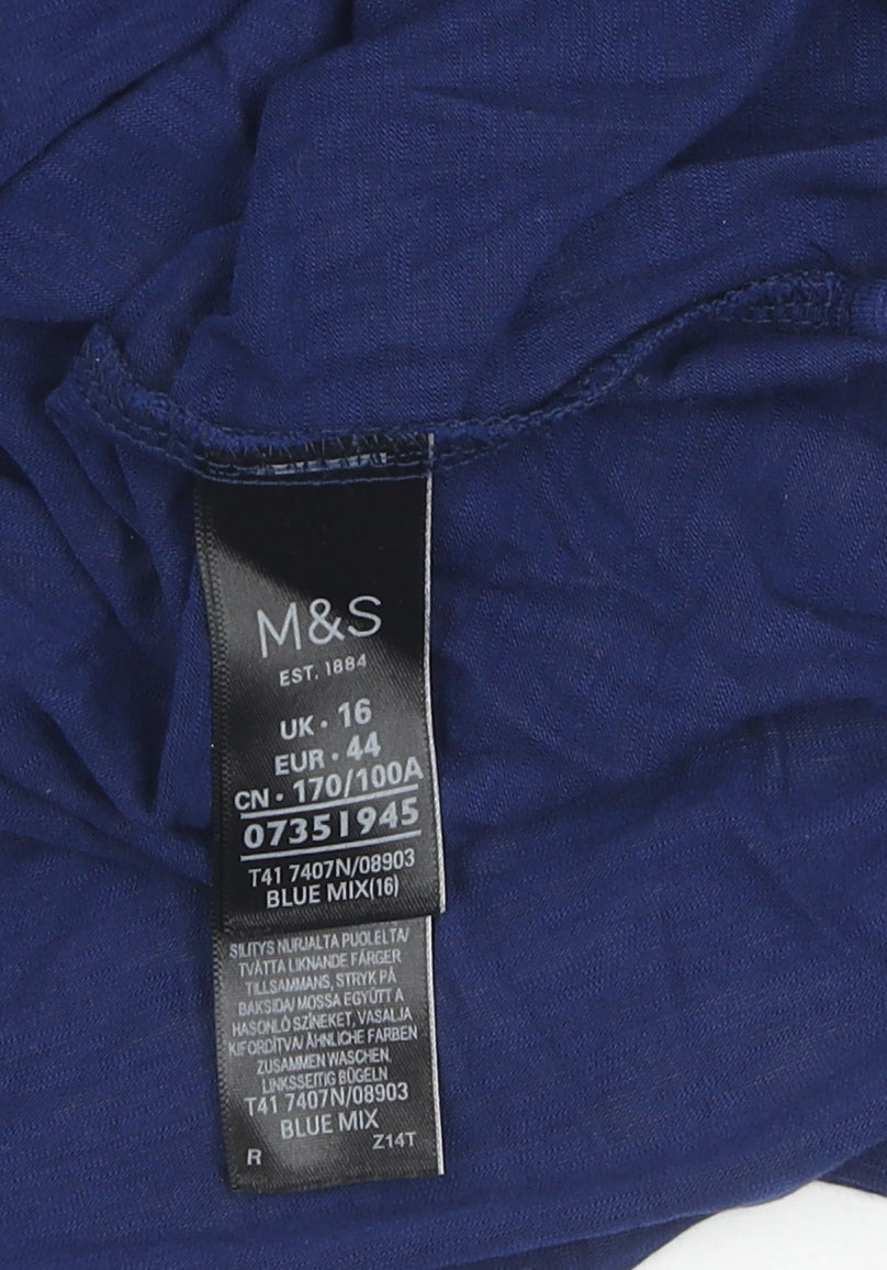 Marks & Spencer Women Blue 3/4 Sleeve Embroidered Top