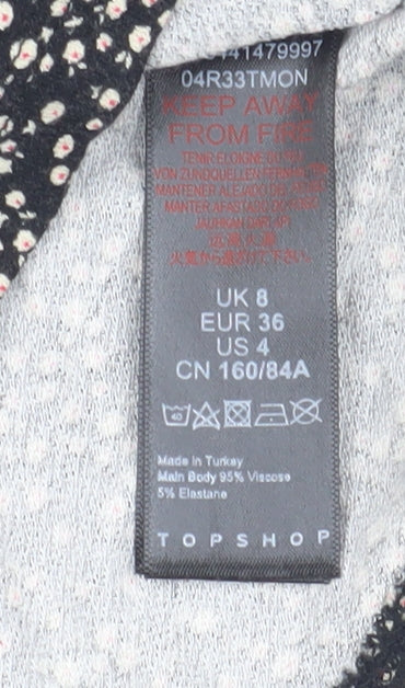 Topshop Women's Black Floral Cropped Blouse Size 8