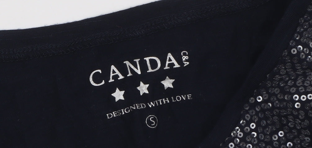 Canda Women's Black Sequin T-Shirt, Size S, Casual Wear