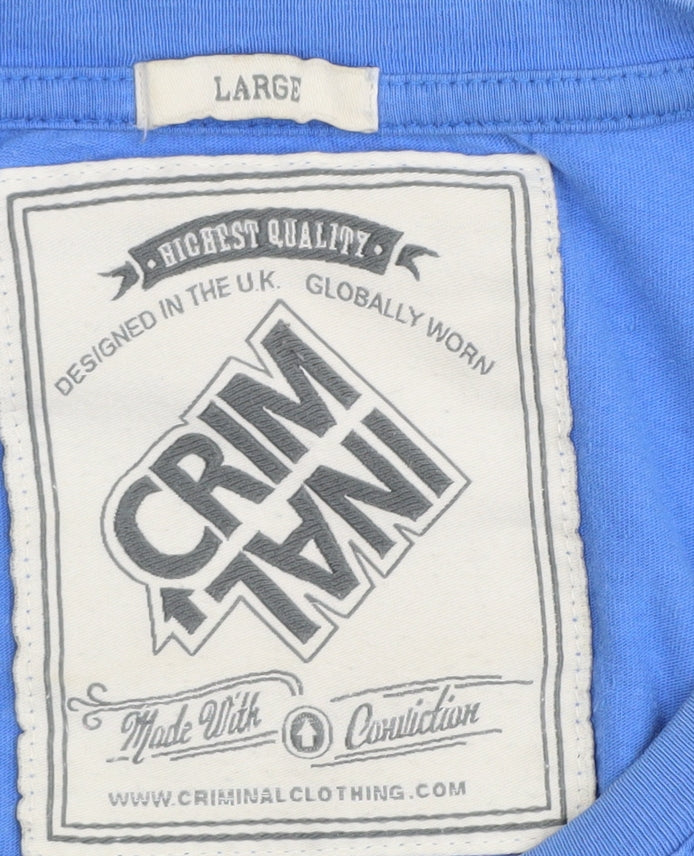 Criminal Men's Blue Surf Graphic Cotton T-Shirt, L