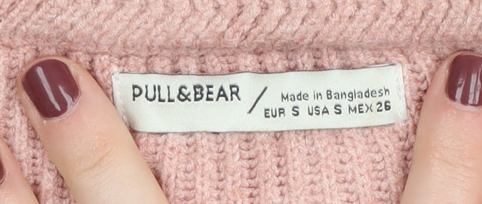 PULL&BEAR Women's Pink V-Neck Pullover S