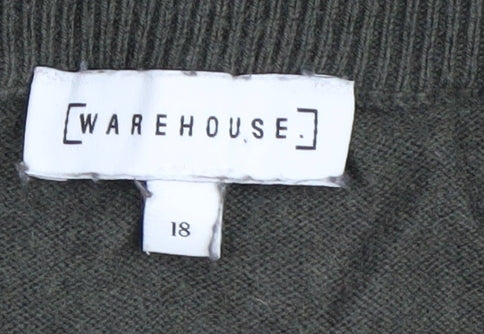 Warehouse Women's Green Pullover Jumper, Size 18