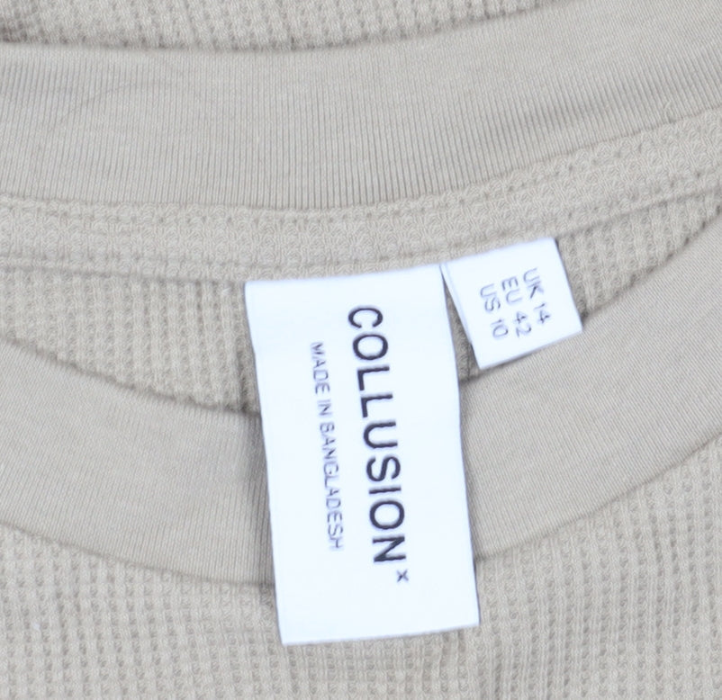 Collusion Women's Beige Cropped Long Sleeve T-Shirt