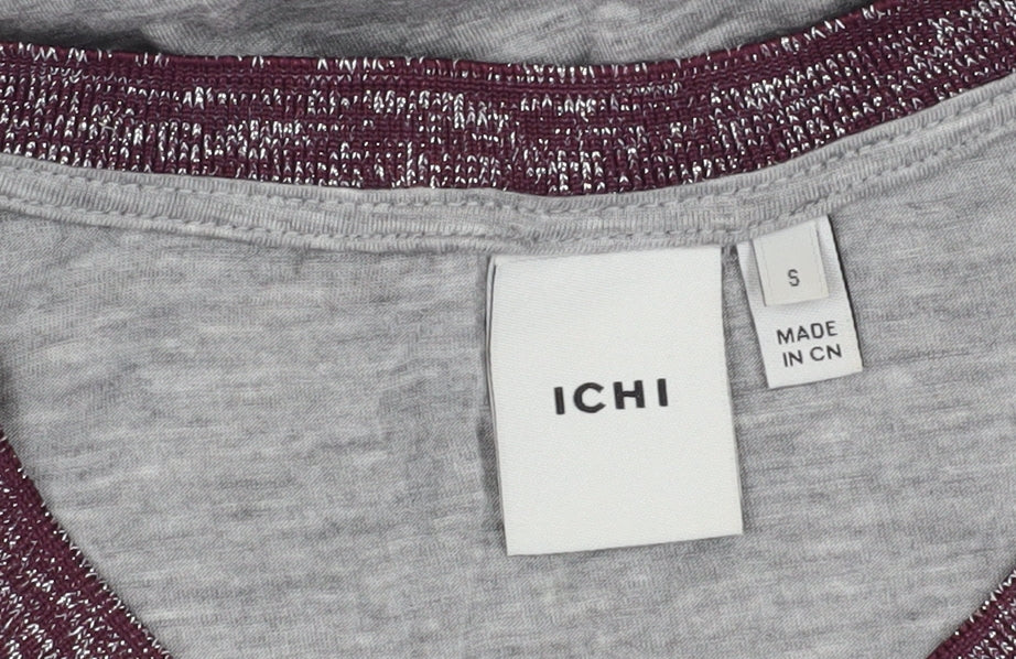 ICHI Women's Grey Basic T-Shirt, Size S, Crew Neck