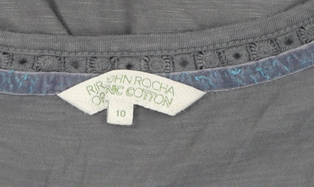 Debenhams Women Grey Crochet V-Neck T-Shirt