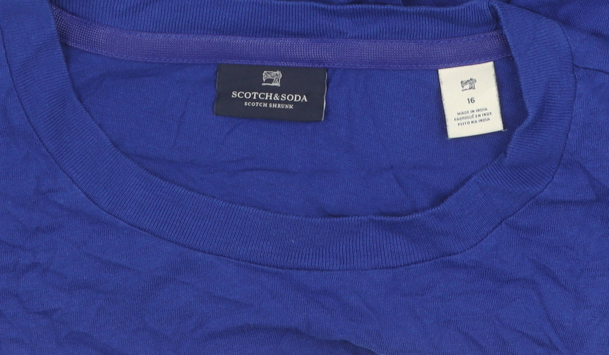 Scotch & Soda Blue Cotton Womens T-Shirt, Size 16, Logo Accent