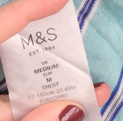 Marks & Spencer Men's Blue Striped Polo Shirt M