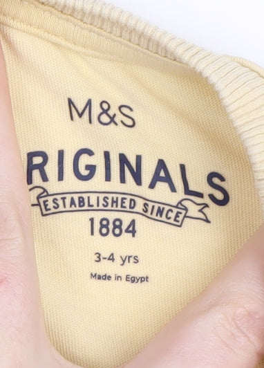 Marks & Spencer Boys Beige Cotton T-Shirt 3-4 Years