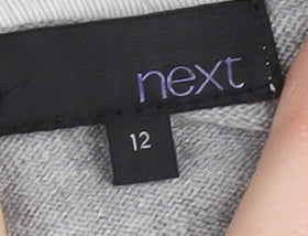 Next Women Grey Knit Top, Size 12, Collared Button Accent
