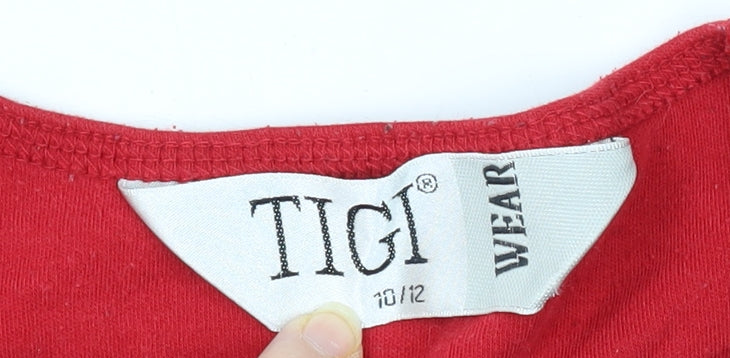 TIGI Women's Red V-Neck Short Sleeve T-Shirt Size 10