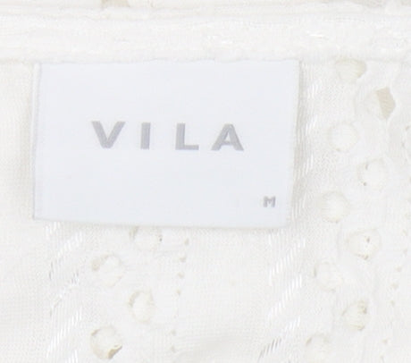 Vila Women's White Cropped Blouse - Size M, Regular Fit