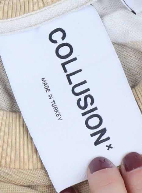 Collusion Men’s Beige Striped Pullover Sweatshirt M