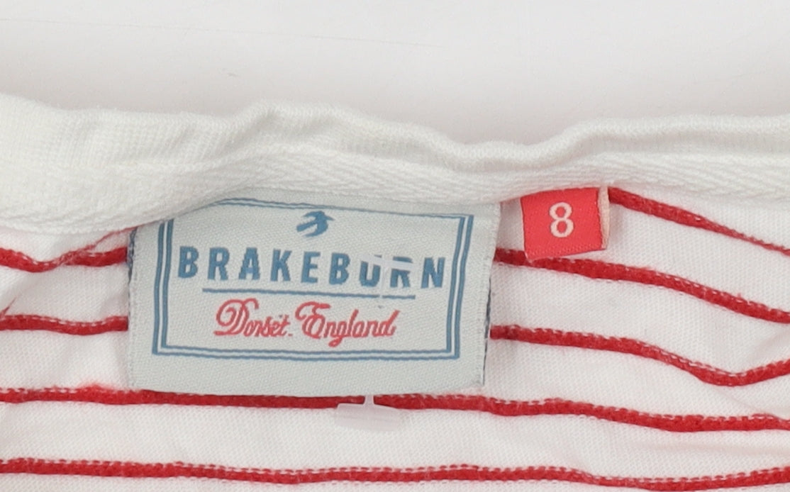 Brakeburn Women's Red Striped Cotton T-Shirt Size 8