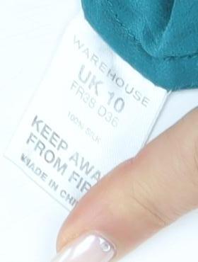 Warehouse Women's Green Silk Fit & Flare Dress Size 10