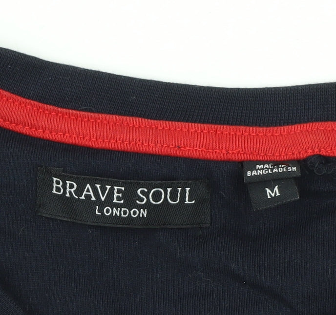 Brave Soul Men's M Blue White Colourblock T-Shirt
