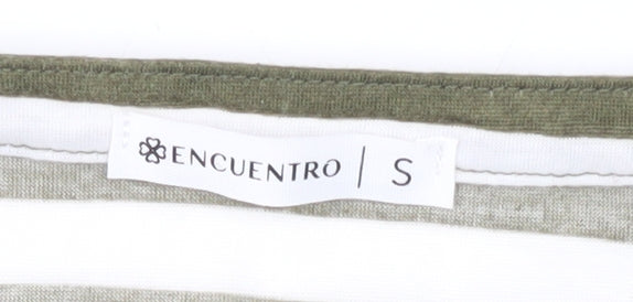 Encuentro Women's Green Striped T-Shirt, S, Casual