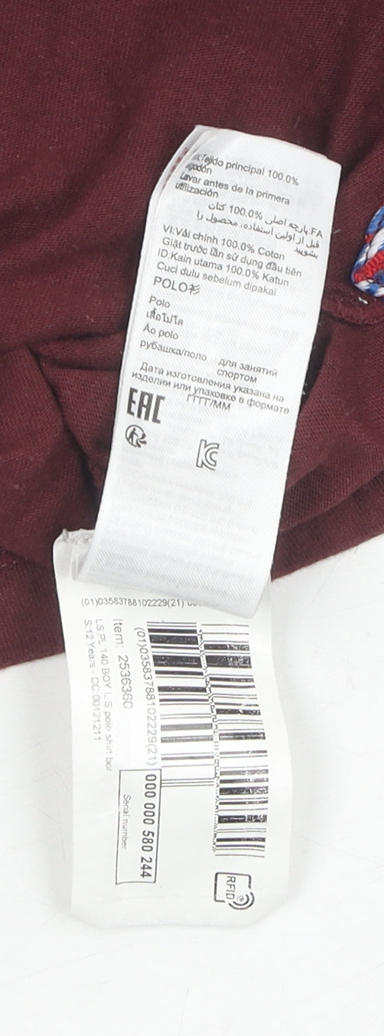 Decathlon Boys Red Polo Shirt 12 Years Long Sleeve Basic
