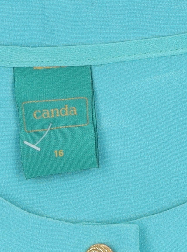 Canda Women's Blue Short Sleeve Blouse, Size 16