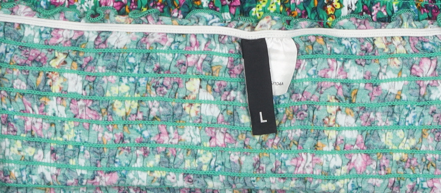 H&M Women's Multicoloured Floral Cropped Blouse Size L