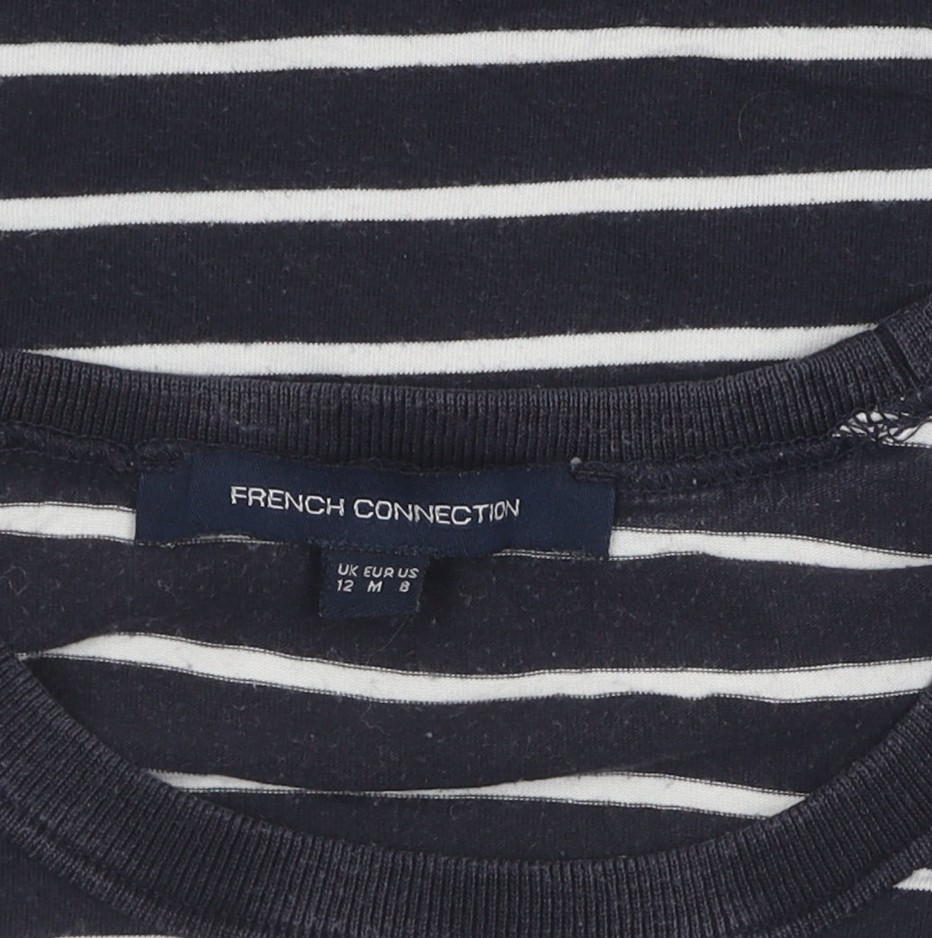 French Connection Women's Black Striped Pullover Jumper Size 12