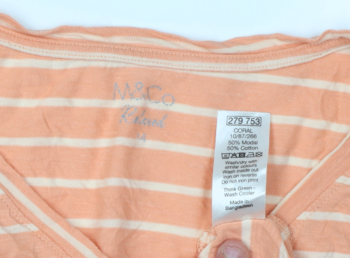 M&Co Women's Orange Striped Relaxed T-Shirt, Size M