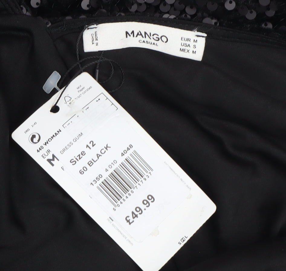 Mango Women's Black Sequin Bodycon Dress Size 12