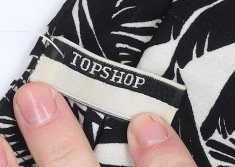 Topshop Women's Black Tropical Cropped Blouse Size 12