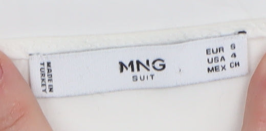 MNG Women's White Blouse, Size 8, Lightweight Tie Sleeve